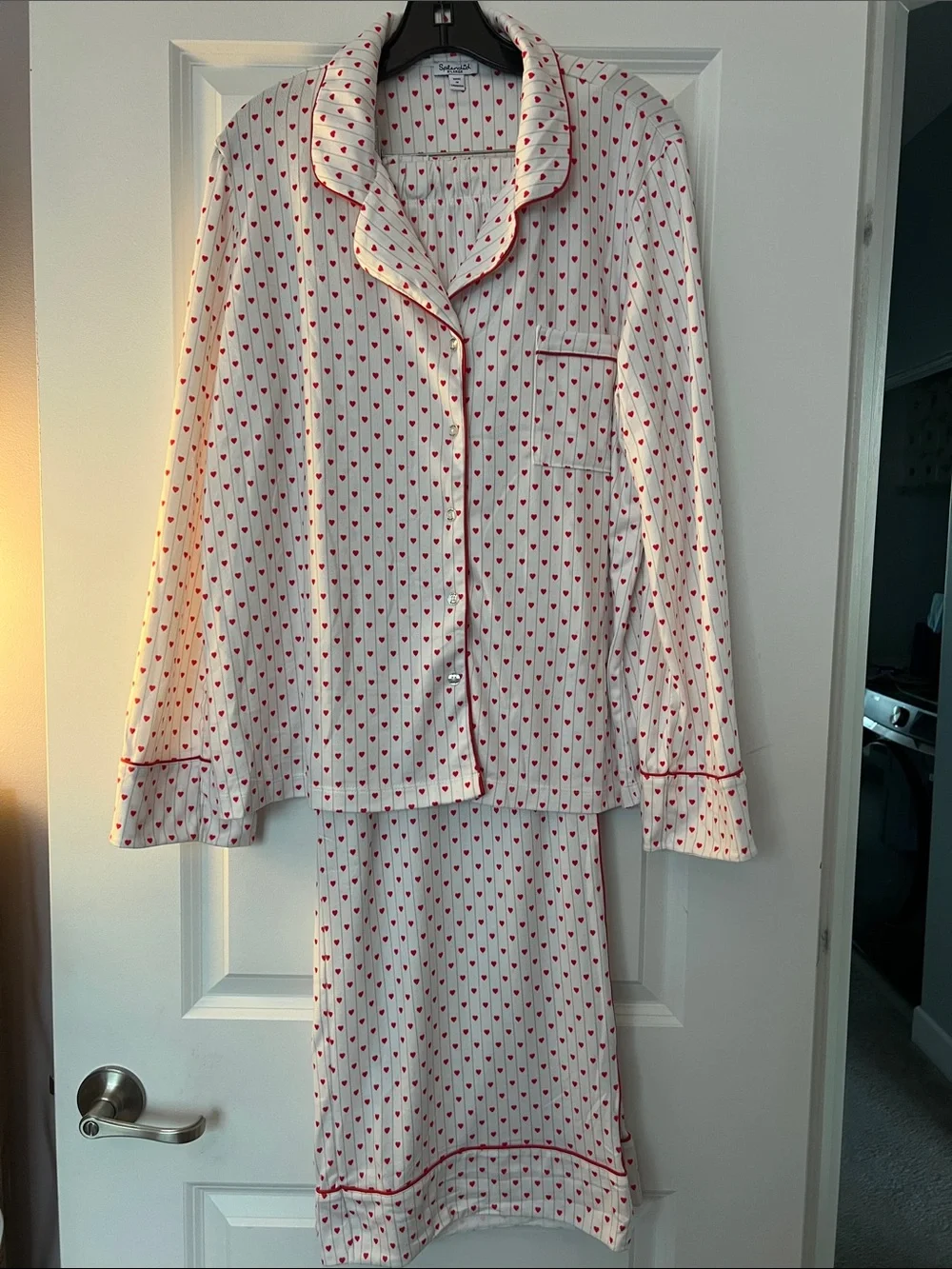 Splendid White Pajama Set with Red Heart Print